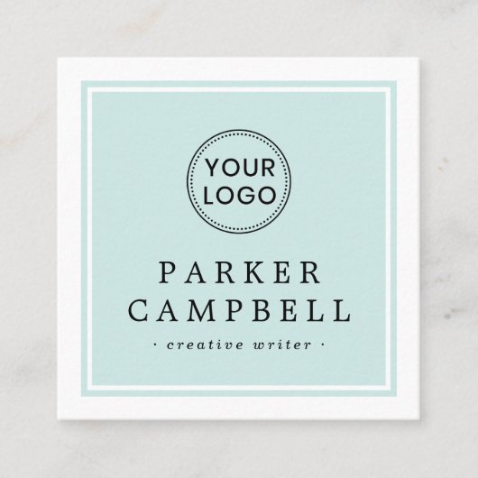 Licht aqua blauw witte rand uw minimalistisch logo vierkante visitekaartje (Voorkant)