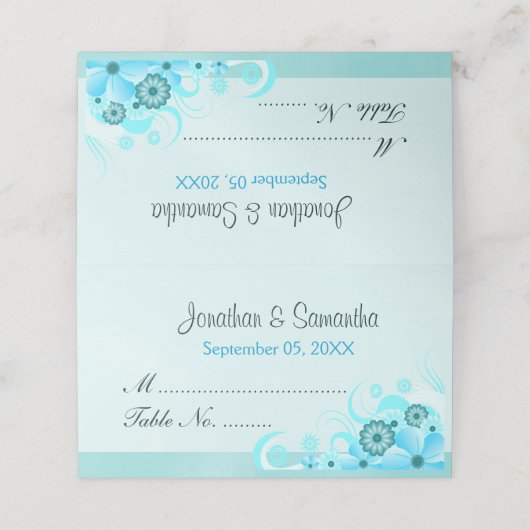 Licht Aqua Blauwe Hibiscus Bloem Tafel Plaatskaartje (Buitenkant ongevouwen)