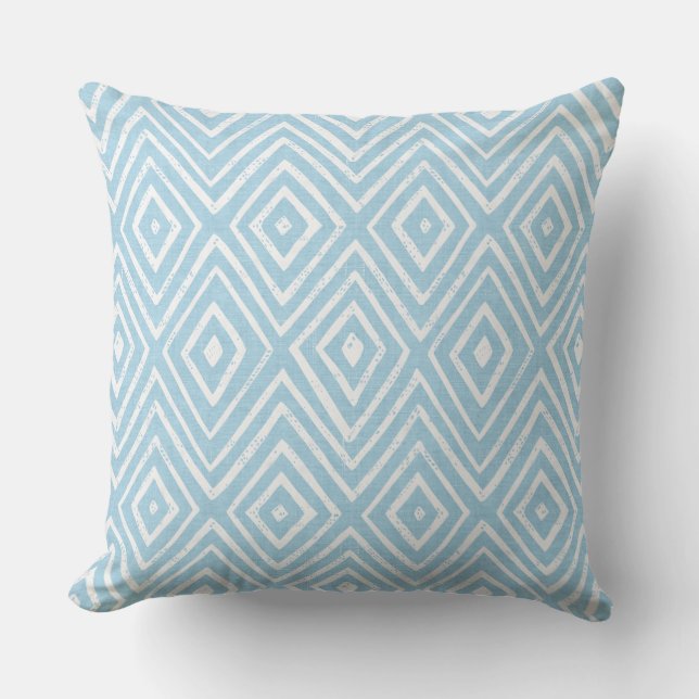 Licht Aqua Blue Diamond Chevron Geometrisch Kussen (Voorkant)