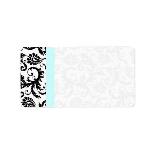Licht Aqua Blue en Black Damask Stippen Verzending Etiket (Voorkant)