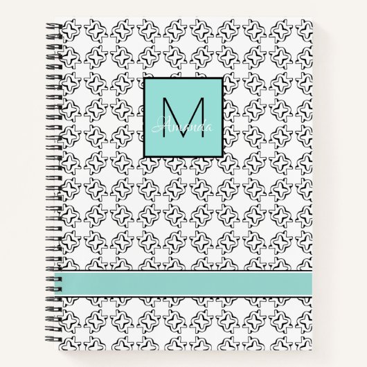 Licht Aqua Box op zwart-wit patroon Notitieboek (Voorkant)