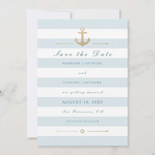 Licht Aqua Nautical Save the Date Flat Kaart (Voorkant)