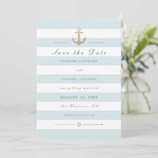 Licht Aqua Nautical Save the Date Flat Kaart (Staand voorkant)