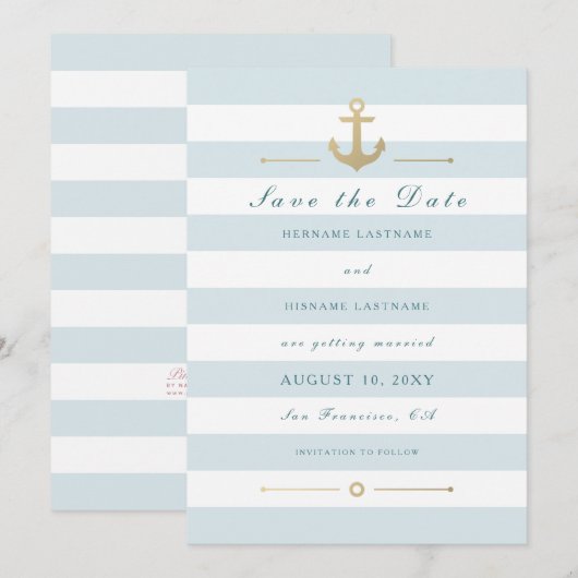 Licht Aqua Nautical Save the Date Flat Kaart (Voorkant / Achterkant)