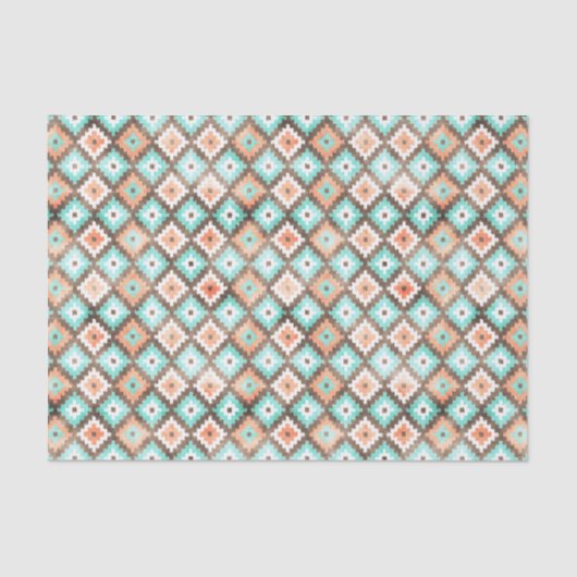 Licht Aqua Turquoise Blauwgroen Oranje Witte Mozaï Tissuepapier (Voorkant)