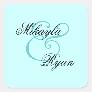 Licht Aqua Turquoise Envelop Seal Bruiloft Vierkante Sticker
