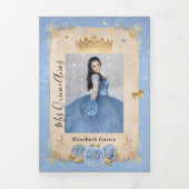 Licht Baby Blauw en Goud Elegante Foto Quinceanera Drieluik Uitnodiging (Cover)