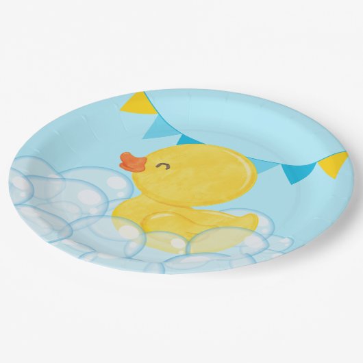 Licht Baby Blauw Waterverf Rubber Duck Party Papieren Bordje (Gekanteld)