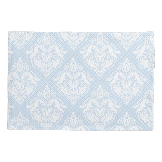 Licht Baby-Blauw & Wit Bloemen Damast Patroon Kussensloop (Achterkant)