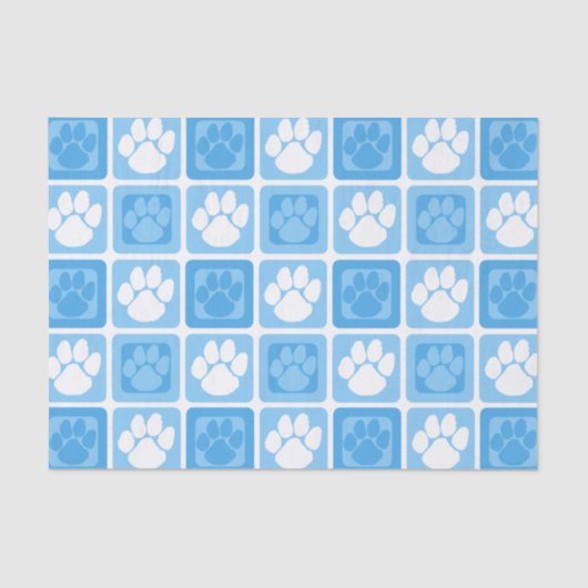 Licht Baby Blauw & Wit Herhalende Pawprint Tissuepapier (Voorkant)