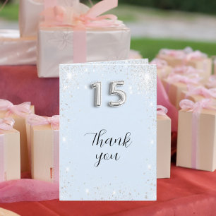 Licht baby blauw zilveren glitter foto Quinceanera Bedankkaart