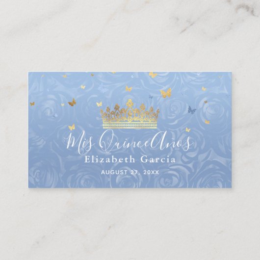 Licht Baby Blue en Gold Roos Waterverf Escort Plaatskaartje (Achterkant)