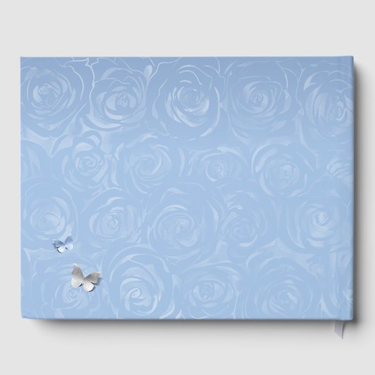 Licht Baby Blue Rozen en Elegant Silver Crown Gastenboek (Achterkant)