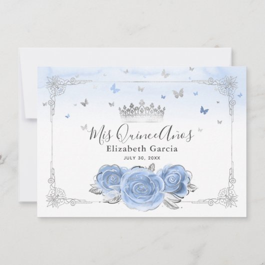 Licht Baby Blue Silver Quinceañera Foto van Birthd Bedankkaart (Achterkant)