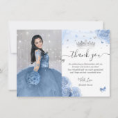 Licht Baby Blue Silver Quinceañera Foto van Birthd Bedankkaart (Voorkant)
