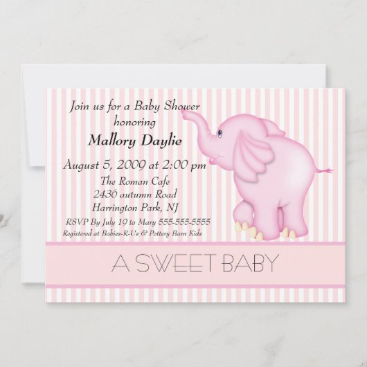 Licht Baby Licht Roze Elephant Baby shower Kaart (Voorkant)