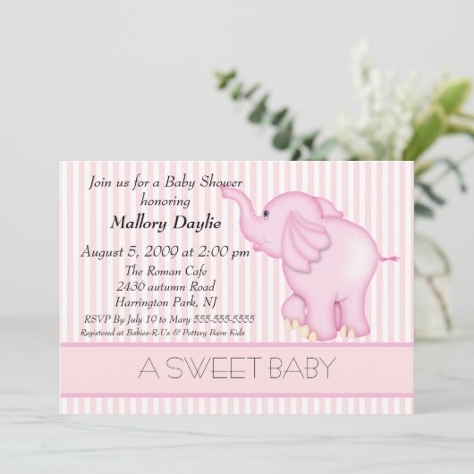 Licht Baby Licht Roze Elephant Baby shower Kaart (Staand voorkant)