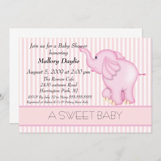 Licht Baby Licht Roze Elephant Baby shower Kaart (Voorkant / Achterkant)