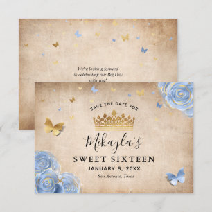Licht Babyblauw en Gouden Roos Elegant Save The Date