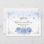 Licht Babyblauw Zilver Quinceañera Foto Verjaardag Bedankkaart (Achterkant)