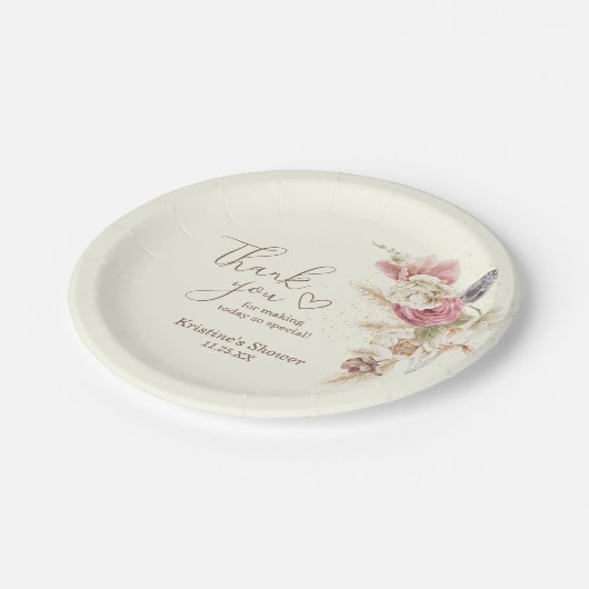 Licht Beige Boho Bloemen Dank u Baby Papier Bord (Gekanteld)