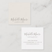 Licht beige bruine elegant minimalistisch professi vierkante visitekaartje (Voorkant / Achterkant)
