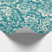 Licht beige Dammaskers en Turquoise Blue Backgroun Cadeaupapier (Hoek)