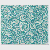 Licht beige Dammaskers en Turquoise Blue Backgroun Cadeaupapier (Vlak)