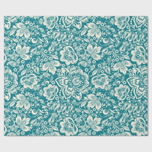 Licht beige Dammaskers en Turquoise Blue Backgroun Cadeaupapier (Vlak)