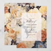 Licht Beige en Champagne Bloemen Bruiloft Kaart (Voorkant / Achterkant)