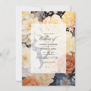 Licht Beige en Champagne Bloemen Bruiloft Kaart