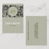 Licht beige linen & zwarte kant visitekaartje (Voorkant / Achterkant)