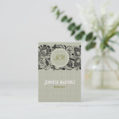 Licht beige linen & zwarte kant visitekaartje (Staand voorkant)