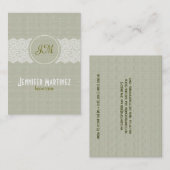 Licht beige linnen en witte kant visitekaartje (Voorkant / Achterkant)