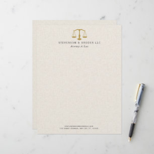 Licht Beige Linnen & Goud Law Praktijk Schaal Briefhoofd