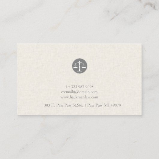 Licht Beige Linnen Grijs Justice Logo Visitekaartje (Achterkant)