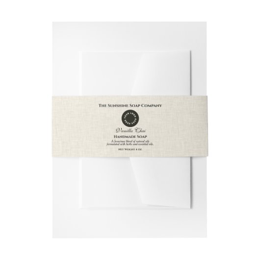 Licht beige linnen papier stijl zeep buik band uitnodigingen wikkel (Voorkant Voorbeeld)
