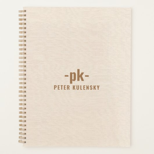 Licht beige linnen textuur eenvoudig dan typografi planner (Voorkant)