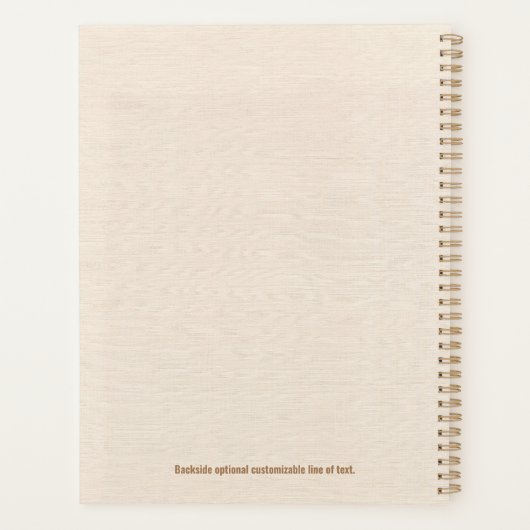 Licht beige linnen textuur eenvoudig dan typografi planner (Achterkant)