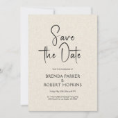 Licht Beige Linnen Zwarte Script Save The Date Kaart (Voorkant)