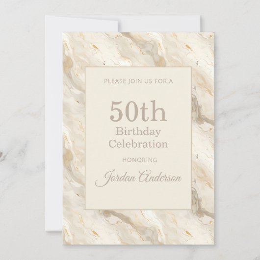 Licht Beige Marmer 50e Verjaardag Kaart (Voorkant)