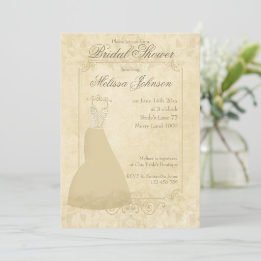 Licht beige  papier Bridal Shower Uitnodiging (Staand voorkant)