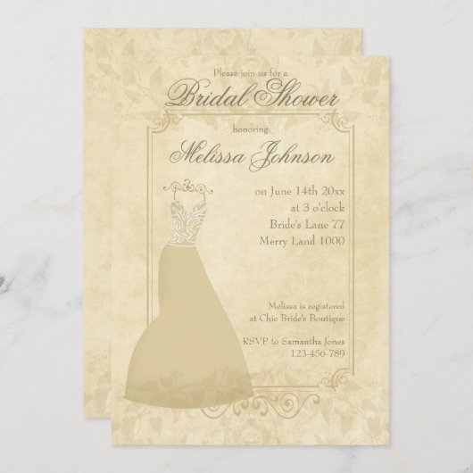 Licht beige  papier Bridal Shower Uitnodiging (Voorkant / Achterkant)