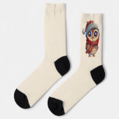Licht Beige Schattige Uil met Rode Kerst Pet sokke Sokken (Links)