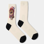 Licht Beige Schattige Uil met Rode Kerst Pet sokke Sokken (Rechts)