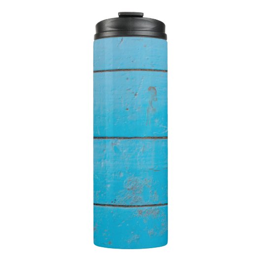 Licht blauw aquamarine vers  hout, stoffige bloem thermosbeker (Voorkant)