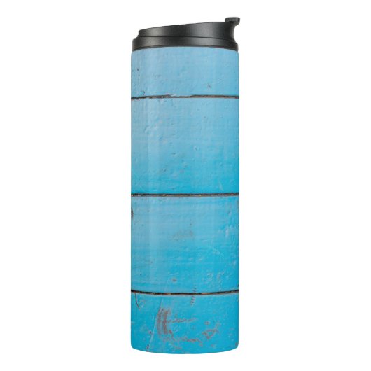 Licht blauw aquamarine vers  hout, stoffige bloem thermosbeker (Gedraaid links)