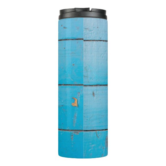 Licht blauw aquamarine vers  hout, stoffige bloem thermosbeker (Achterkant)