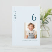 Licht Blauw Bar Mitswa Tafelnummer met Foto (Staand voorkant)