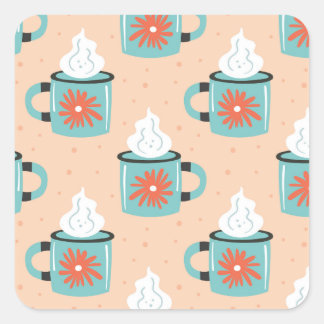 Licht Blauw Beker Naadloos Patroon. Vierkante Sticker